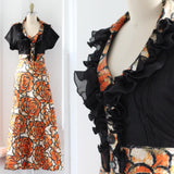 70s Ruffle Butterfly Collar Maxi Dress