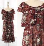 70s Floral Sheer Peasant Dress
