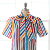 60s Striped Pussy Bow Blouse
