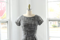 60s Grey Crosshatch Sheath Dress
