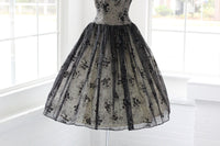 50s Tulle Flocked Floral Circle Bombshell Dress
