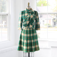 50s Mohair Plaid Skirt Suit Set Wool