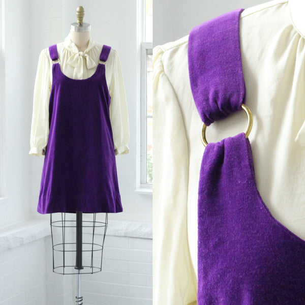 60s Velvet Jumper Overall Dress