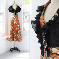 70s Ruffle Butterfly Collar Maxi Dress