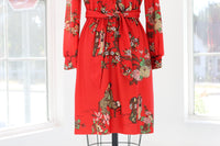 70s Cherry Blossom Shirtwaist Dress