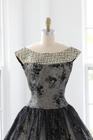 50s Tulle Flocked Floral Circle Bombshell Dress