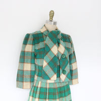 50s Mohair Plaid Skirt Suit Set Wool