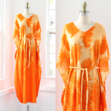 70s Feather Tie Waist Kaftan Dress Orange